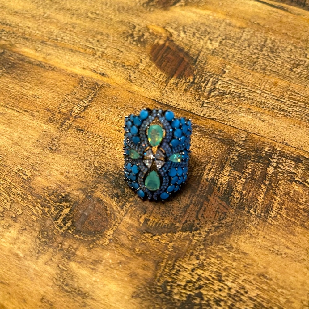 Blue And Green Stone Statement Ring - image 2